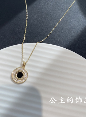 气质镶锆石圆形925银锁骨链古丽