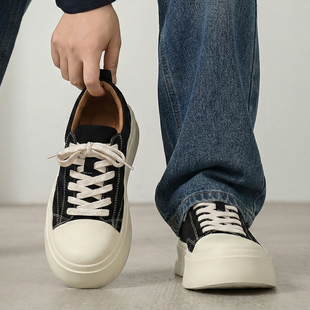 2026新款休闲板鞋男透气厚底增高男鞋翻毛系带百搭潮鞋高级感鞋子