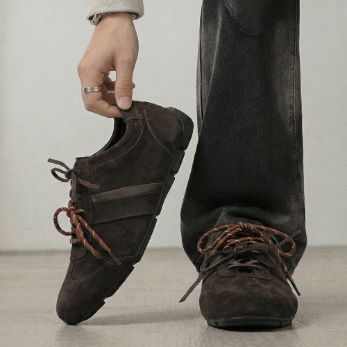 复古德训鞋美拉德棕色系带休闲鞋