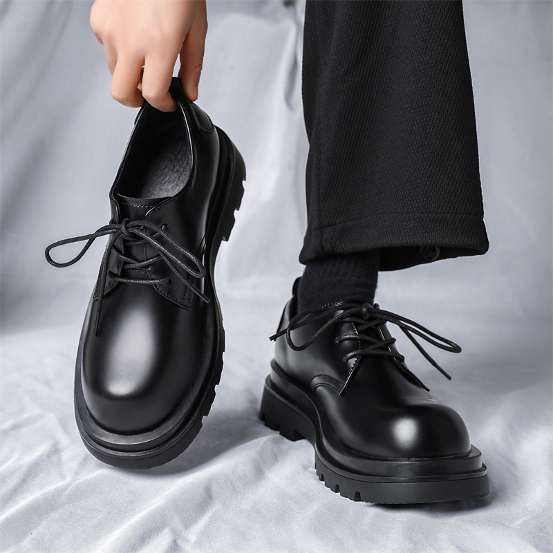 黑色低帮马丁靴子百搭厚底德比鞋