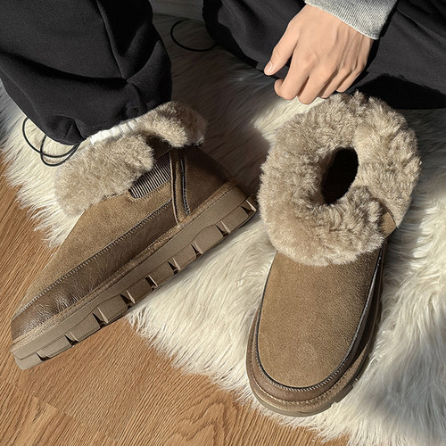 保暖棉靴一脚蹬男鞋外穿厚底棉鞋