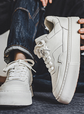 2026新款夏季男鞋潮牌白色板鞋透气百搭厚底休闲鞋低帮真皮小白鞋