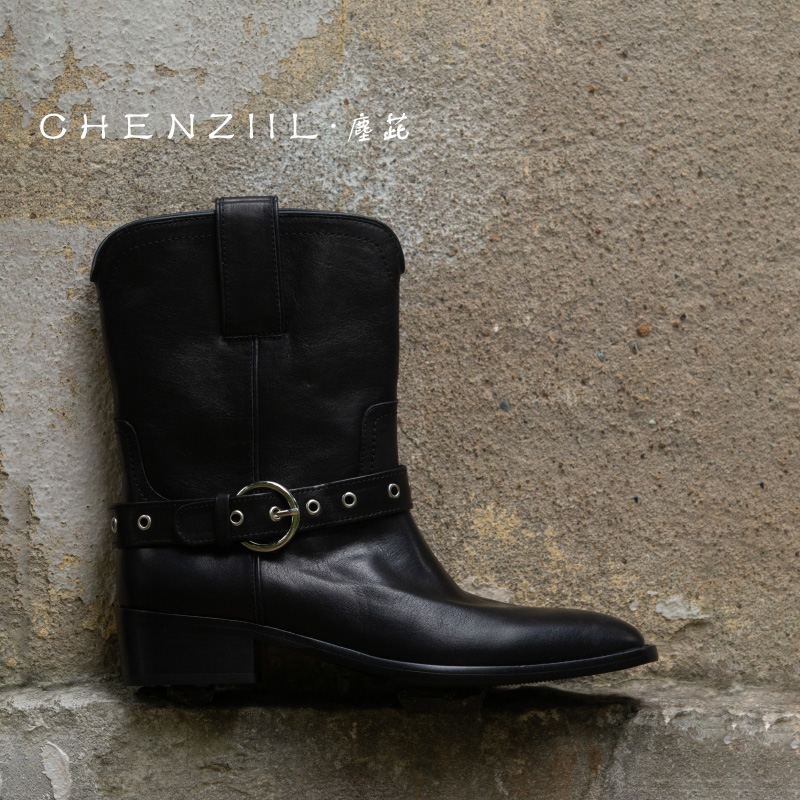 CHENZIIL复古做旧美学皮带扣短靴