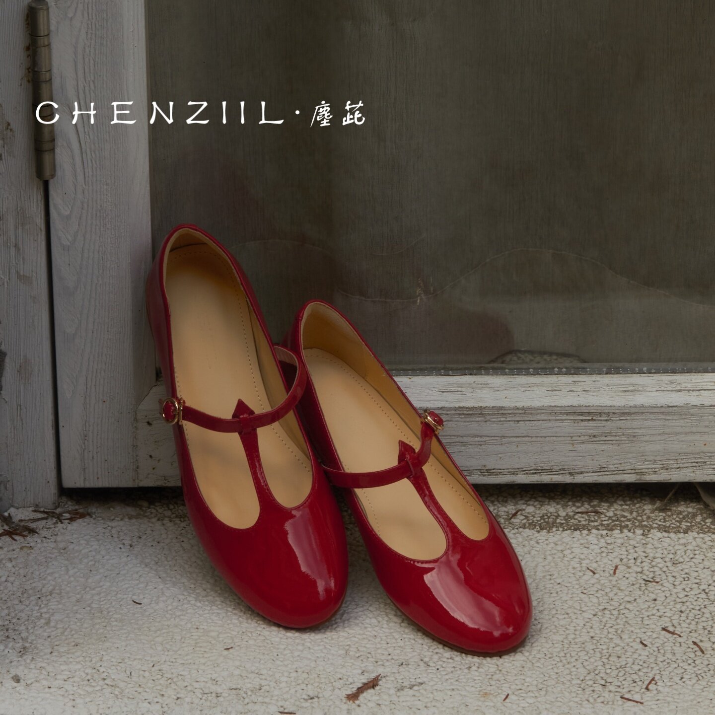 CHENZIIL玛丽珍T带芭蕾红舞鞋