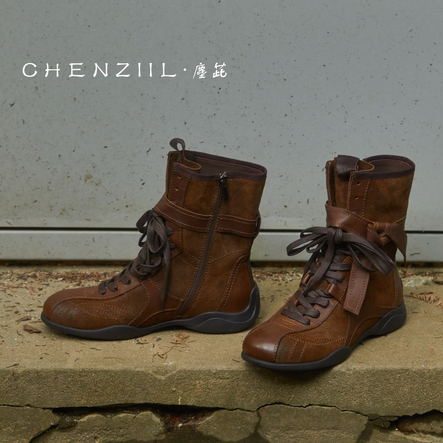 CHENZIIL 换季清C 拳击靴美拉德短靴 2025秋冬磨砂牛皮复古短靴