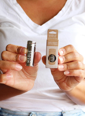 美国进口 可降解天然蚕丝牙线 可重复使用不锈钢旅行随身牙线盒