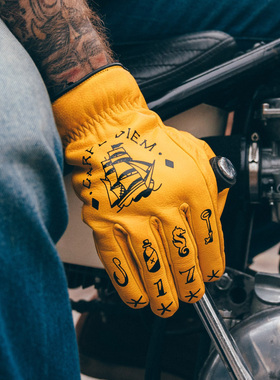 英国进口 Macleod 复古头层真牛皮机车摩托车骑行手套 山羊皮手掌