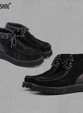 BLESS SHOE WALLABEE反战主题限定版袋鼠鞋 黑色长绒毛真皮休闲鞋