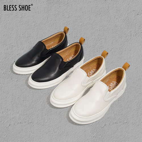 BLESS SHOE PURE 超轻量化全真皮懒人鞋厚底舒适透气一脚蹬休闲鞋