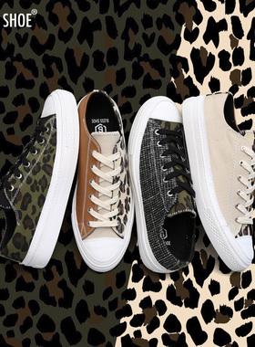 清仓特惠BLESS SHOE LEOPARD经典款卡其豹纹拼色低帮帆布鞋休闲鞋
