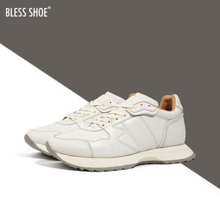 厚底耐磨运动休闲鞋 BLESS VNTG白色真皮复古跑鞋 PURE SHOE 24SS
