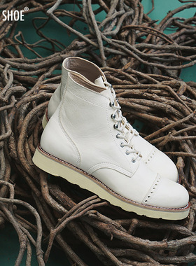 BLESS SHOE JUMPER 手工制作白色植鞣皮革高帮伞兵靴马丁靴休闲鞋