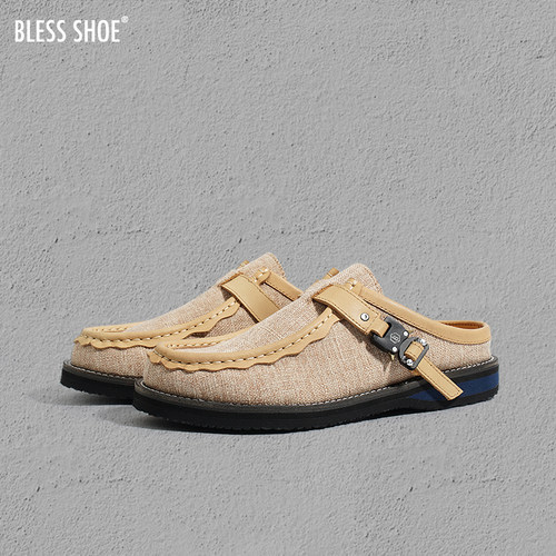 BLESSSHOE夏季环保棉麻袋鼠拖鞋