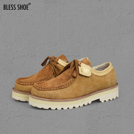 BLESS SHOE WALLABEE 低帮厚底袋鼠鞋 真皮长绒拼色休闲工装靴