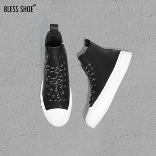 侧拉链男女鞋 BLESS ZIP黑色全皮高帮休闲板鞋 CLASSIC SHOE