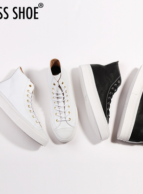 清仓特惠BLESS SHOE Leather 第五代 黑白色真皮高帮情侣款休闲鞋