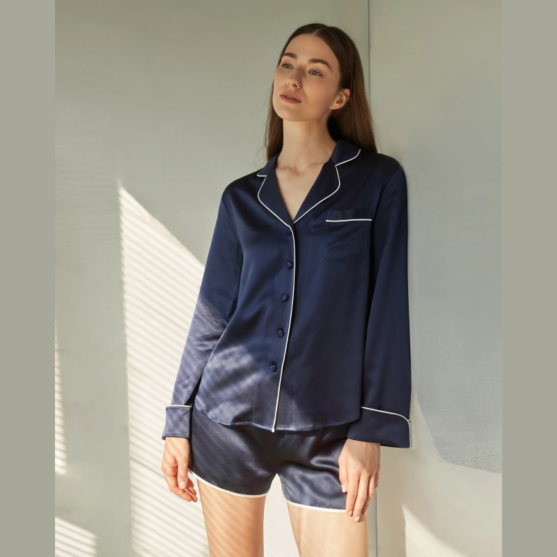 【L码 现货】Lilysilk莉莉秀客 2198桑蚕丝真丝长袖睡衣短裤套装