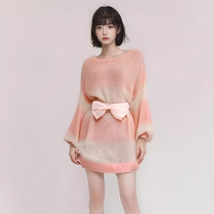 粉色长款毛衣女春季慵懒风法式浪漫宽松套头仙气马海毛潮NZ0035