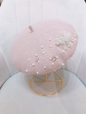 冬羊毛贝雷帽女复古帽子大头围