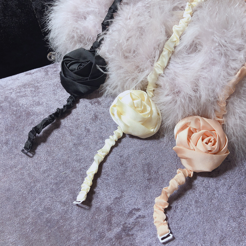 黑色玫瑰花朵花瓣单条挂脖肩带