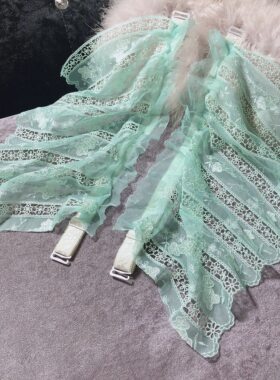 绿色绣花超宽花边松紧带美背肩带