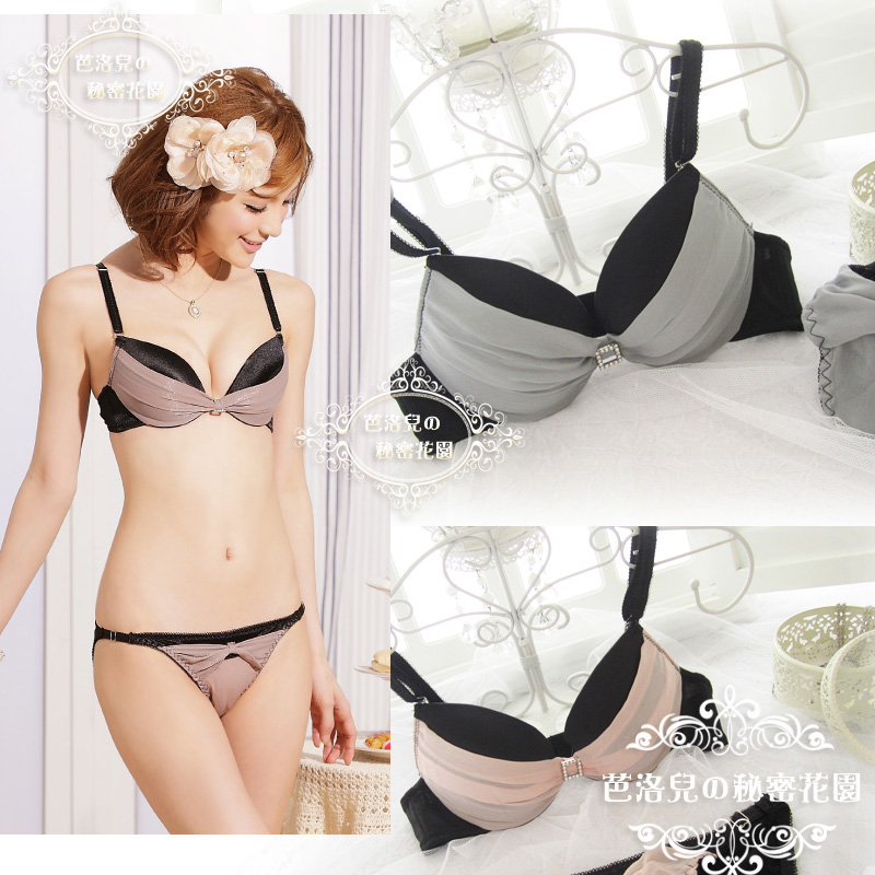 芭洛儿 法式名媛气质水钻聚拢少女士白粉灰内衣内裤文胸套装 109