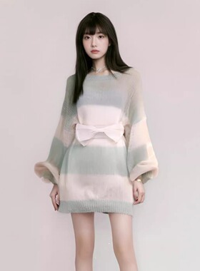 绿色长款毛衣女春季慵懒风法式浪漫宽松套头仙仙气马海毛潮NZ0035