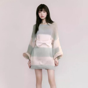 绿色长款毛衣女春季慵懒风法式浪漫宽松套头仙仙气马海毛潮NZ0035