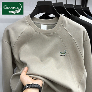 鳄鱼恤高端圆领长袖T恤男纯棉卫衣春秋季男刺绣打底衫运动上衣服