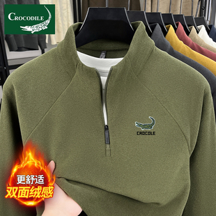 鳄鱼恤高端德绒打底衫男秋冬纯色半拉链领卫衣双面绒加厚长袖T恤