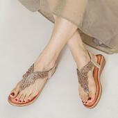 波西米亚民族风夹趾带钻沙滩度假旅游女鞋 水钻罗马凉鞋 女2026新款