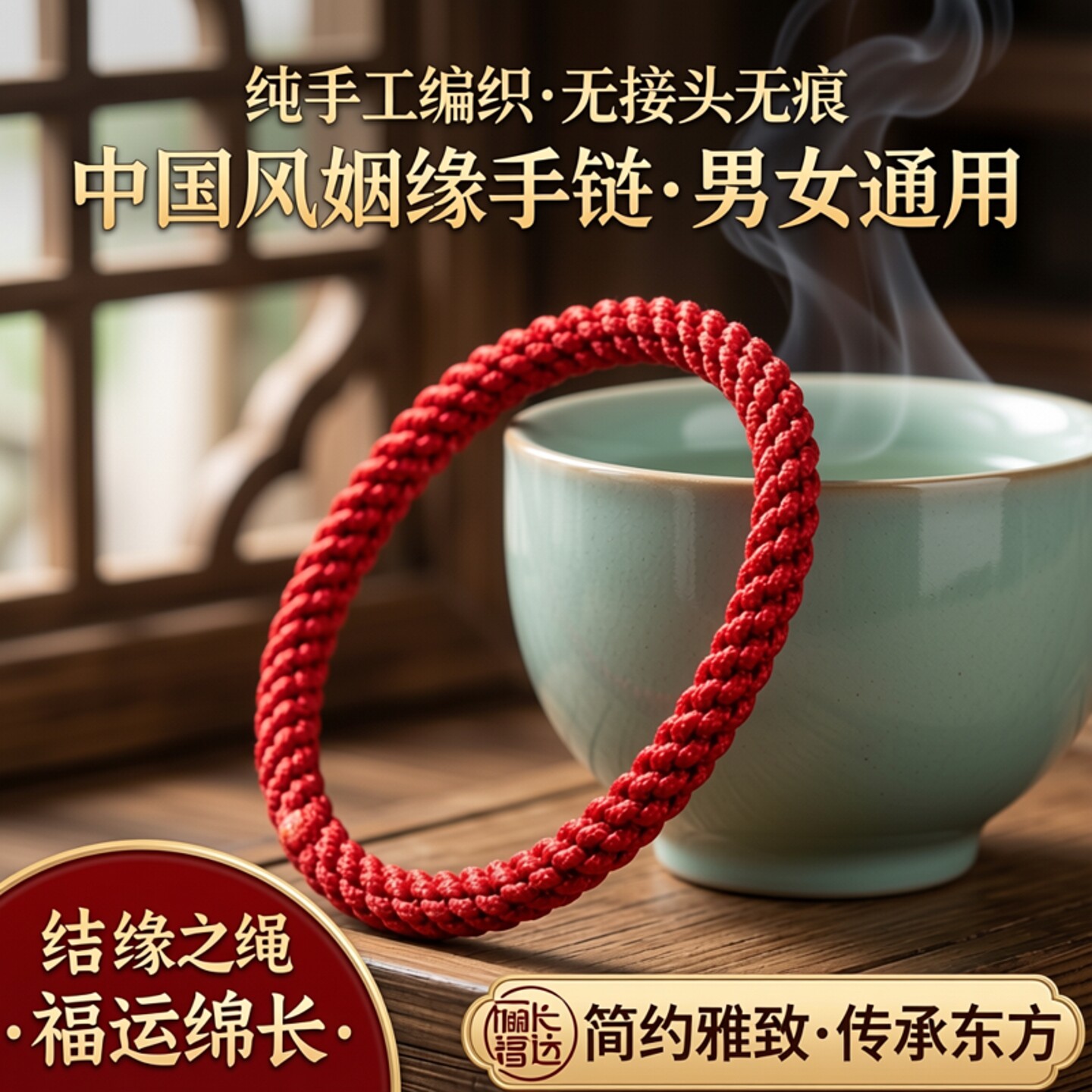 纯手工编织红绳手圈无接头无痕素手绳男女通用简约中国风手链姻缘