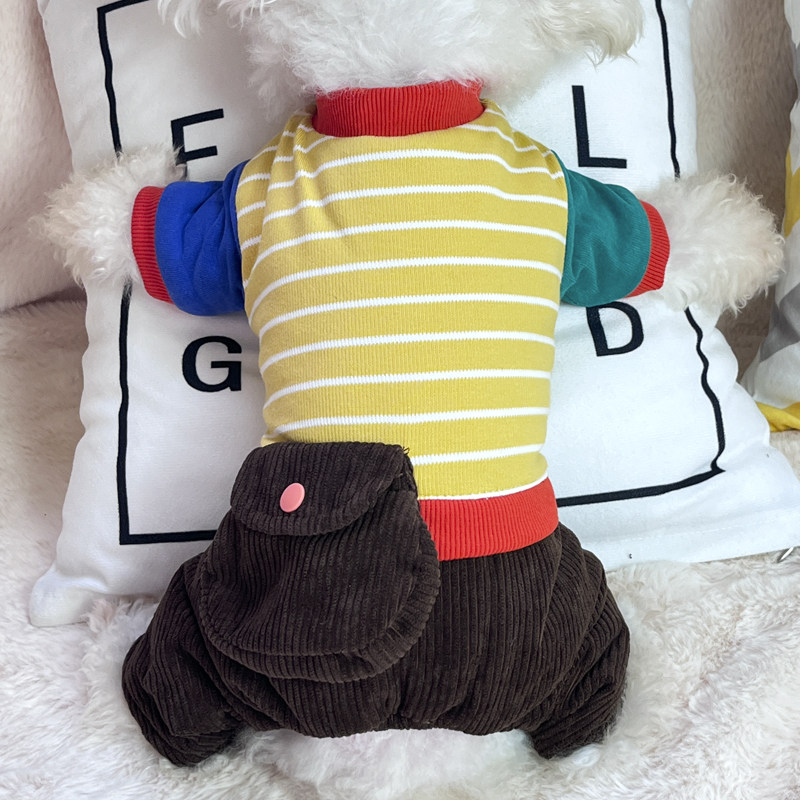 条纹立体口袋四脚衣宠物狗狗比熊泰迪博美柯基小型犬冬季加厚棉服