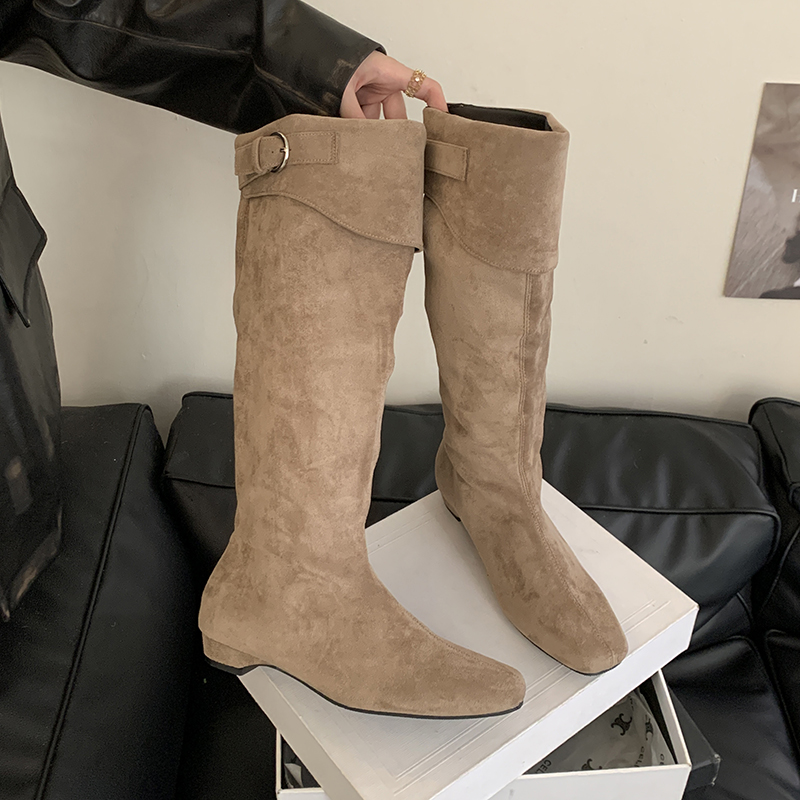 法式方头褶皱可反折长靴气质百搭显瘦高筒靴堆堆靴