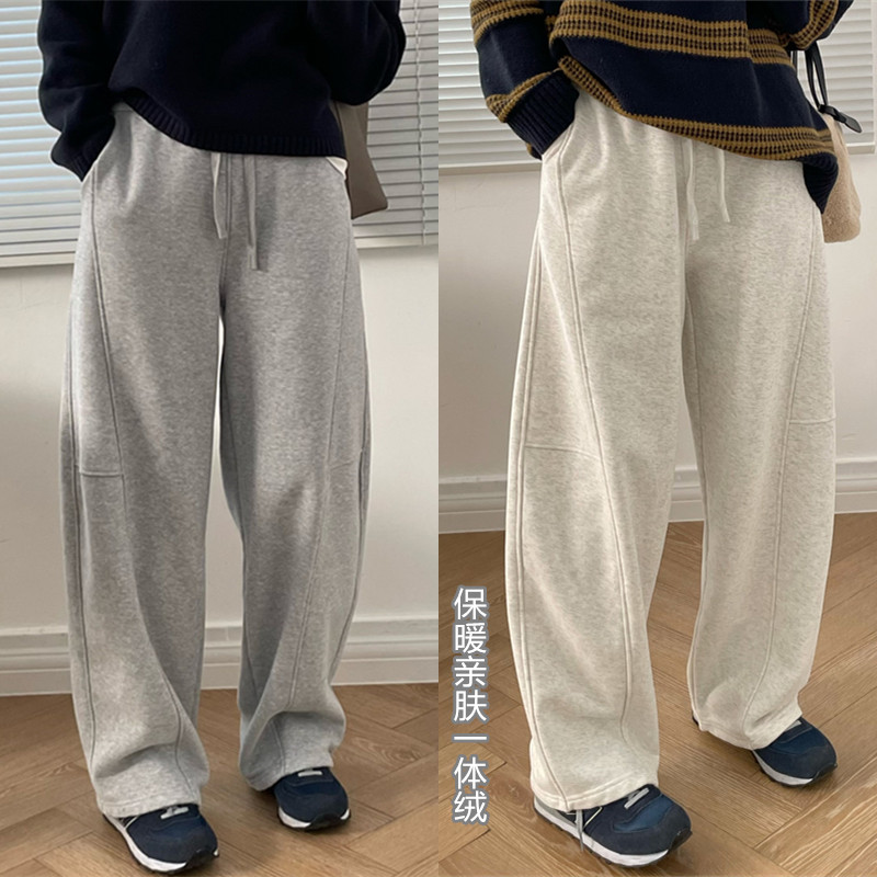 不退换加厚一体绒休闲卫裤镰刀裤女冬款宽松百搭显瘦高腰廓形长裤