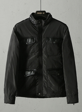 51SHOP男装 男式休闲立领拼皮棉衣秋冬款保暖防水外套