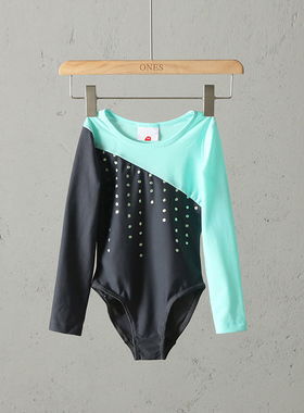 51SHOP户外童装儿童拼接训练服女童高弹速干撞色连体游泳衣表演服