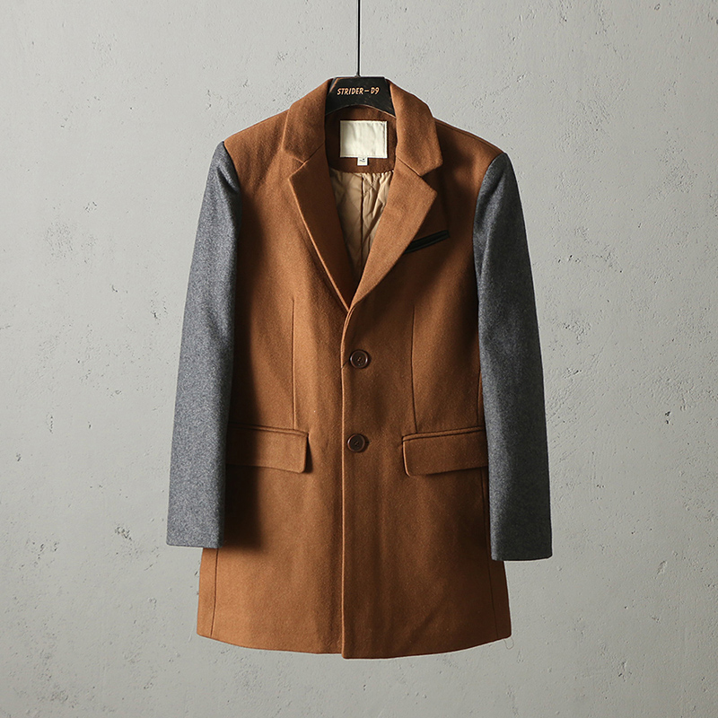 51shop男式毛呢拼色加厚保暖外套