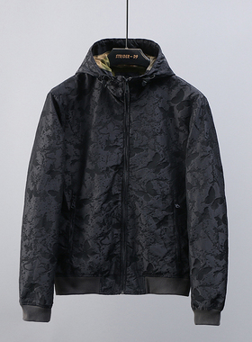 51SHOP男装男士户外休闲连帽夹克D9开衫印花潮流春秋款外套