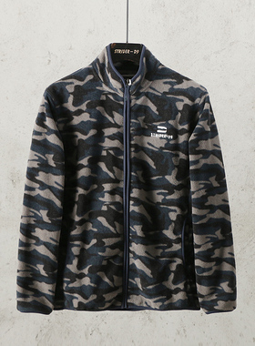 51SHOP男装  男士休闲立领绒面春秋款夹克长袖户外运动外套抓绒衣