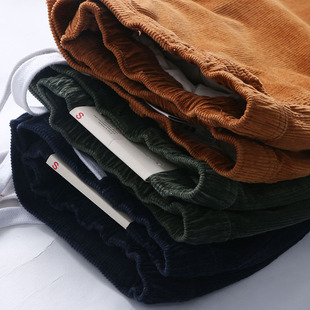 易网优选日系休闲 U家品质全棉灯芯绒松紧腰弹力束脚百搭九分裤