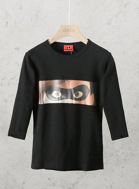 51SHOP女装 女士纯棉加厚家庭装圆领卡通印花七分袖打底T恤妈妈装