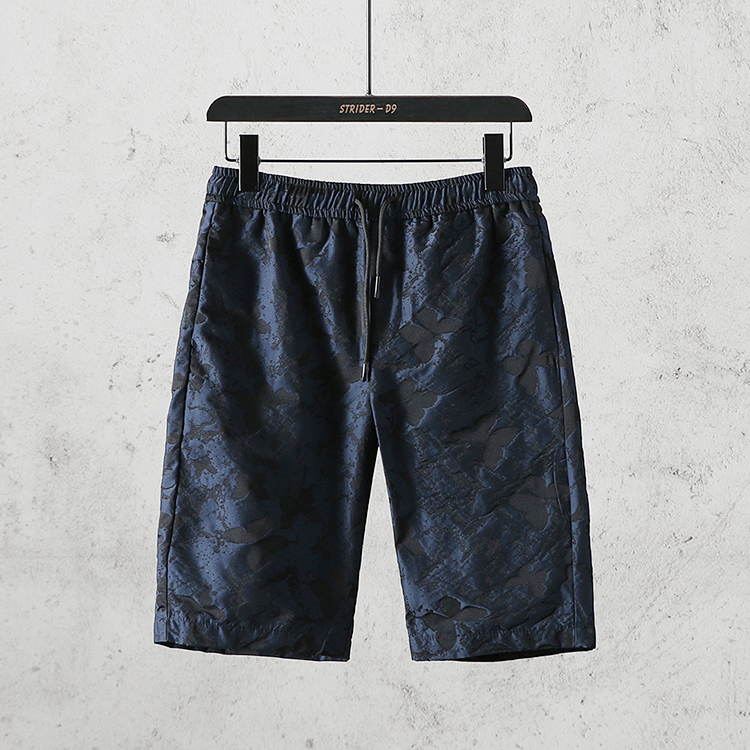 男士提花松紧腰系带直筒中裤