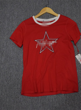 断码特价  欧美系  女装印花休闲短袖 红色