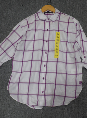 MIX家 欧美系  女装格纹休闲长袖衬衣  白色绿色