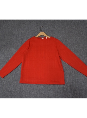 MIX家 欧美系 女装休闲一字领格纹休闲长袖 白色红色