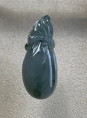 缅甸天然翡翠A货吊坠冰种深蓝色钱袋子无事龙牌福瓜佛公如意挂件