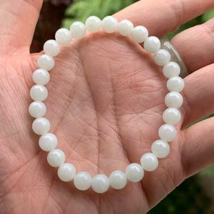 缅甸翡翠手串天然A货糯冰晴底白色白月光小手串翡翠圆珠小手串7mm