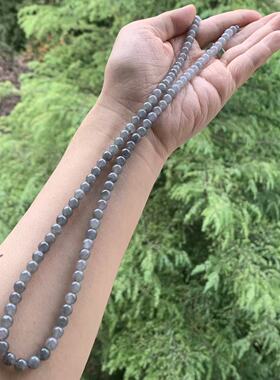 缅甸玉天然A货翡翠项链糯冰乌鸡灰色黑色圆珠项链6.3mm一物一证