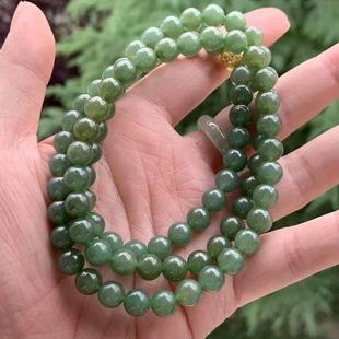 缅甸玉缅甸天然A货翡翠项链军绿色黄绿色圆珠项链7.8mm一物一证